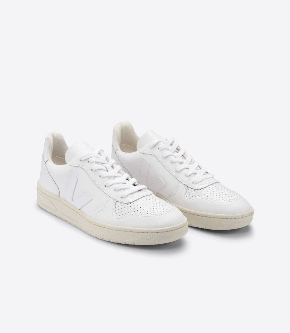 Veja Trainers Mens White - V-10 Leather - WNPQ-46503